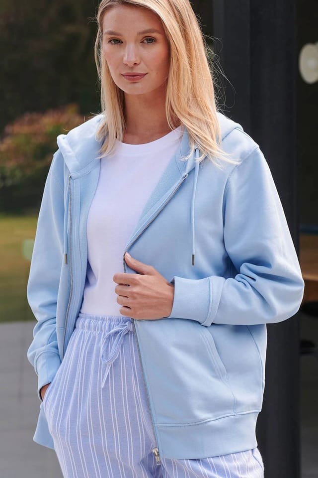 British Boxers British Boxers Women's "Sky Blue" Cotton Zip-up Hoodie in Light Blue - 3