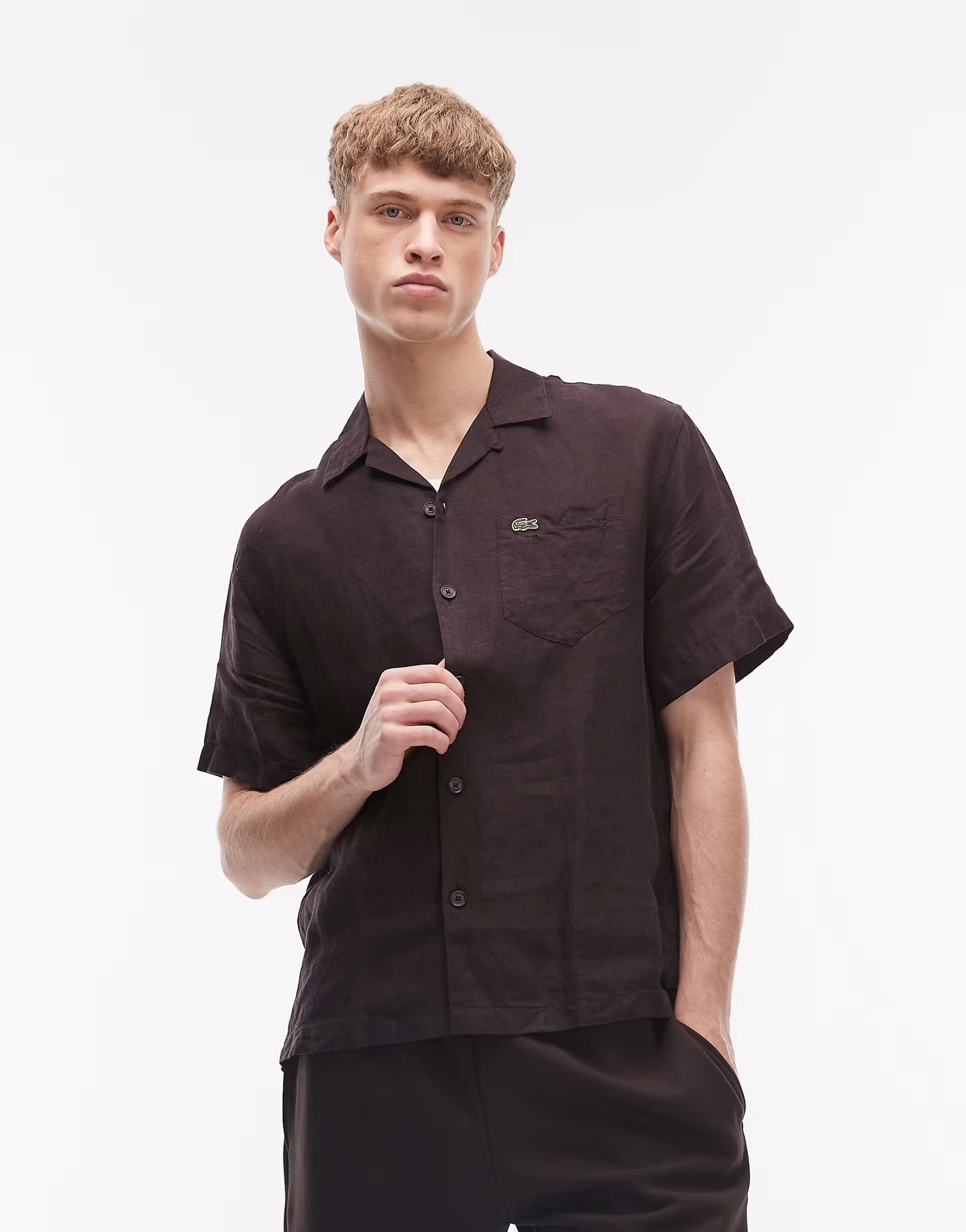 ASOS ASOS Lacoste Brown Short Sleeve Shirt with Revere Collar