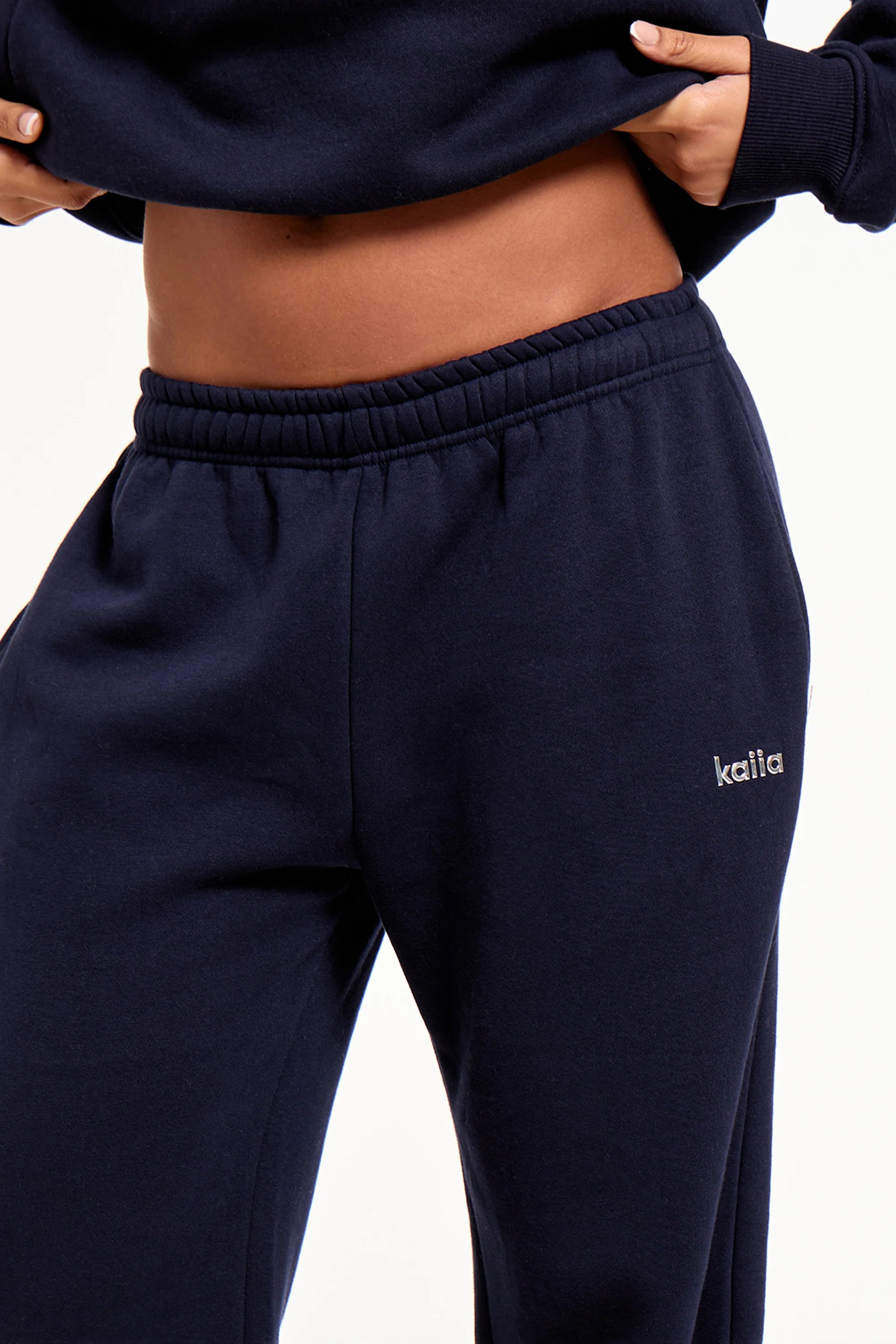 Kaiia Kaiia Chrome Logo Mid Rise Wide Leg Joggers Navy - 2