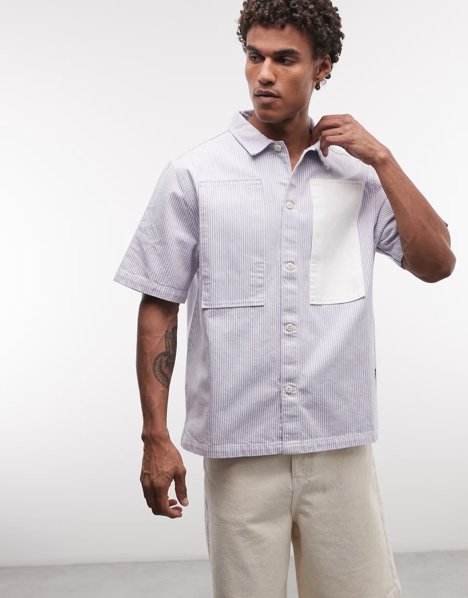 ASOS Stan Ray stripe short sleeve shirt in blue