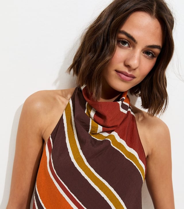 New Look Women's Brown Diagonal Stripe Cowl Neck Asymmetric Top New Look - 3