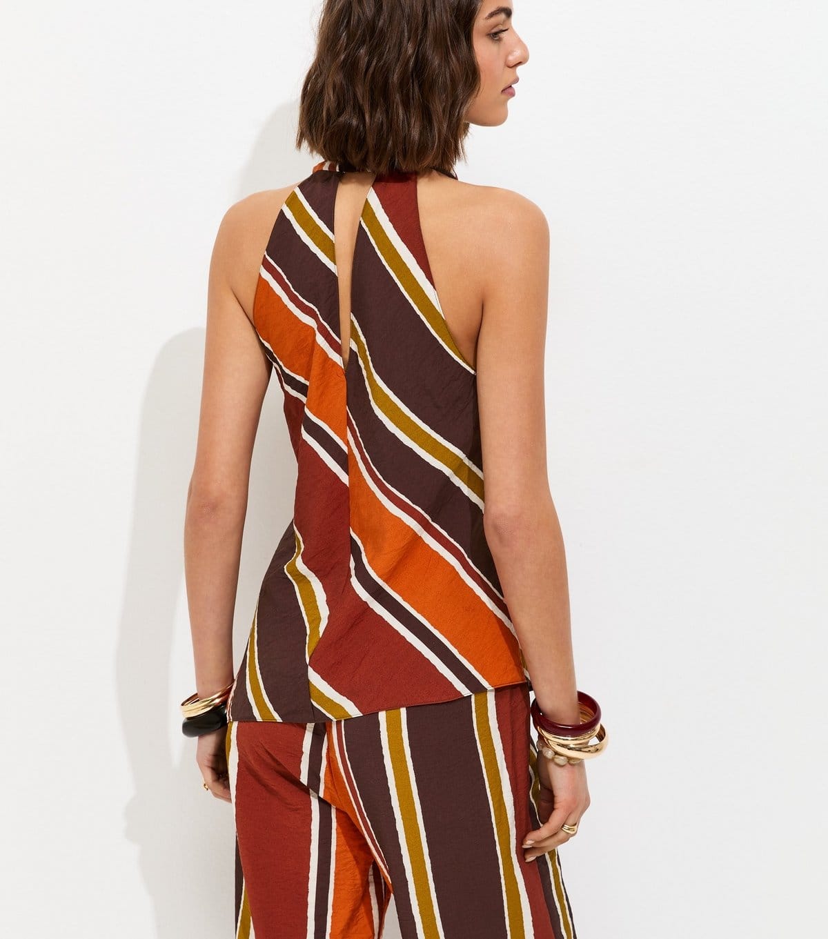 New Look Women's Brown Diagonal Stripe Cowl Neck Asymmetric Top New Look - 4