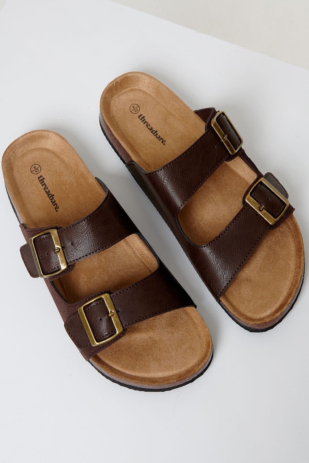 Threadbare threadbare Men's Slip On Two Buckle Strap Sandals in Brown