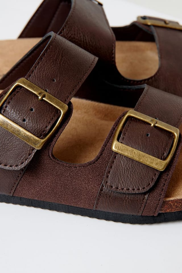 Threadbare threadbare Men's Slip On Two Buckle Strap Sandals in Brown - 3