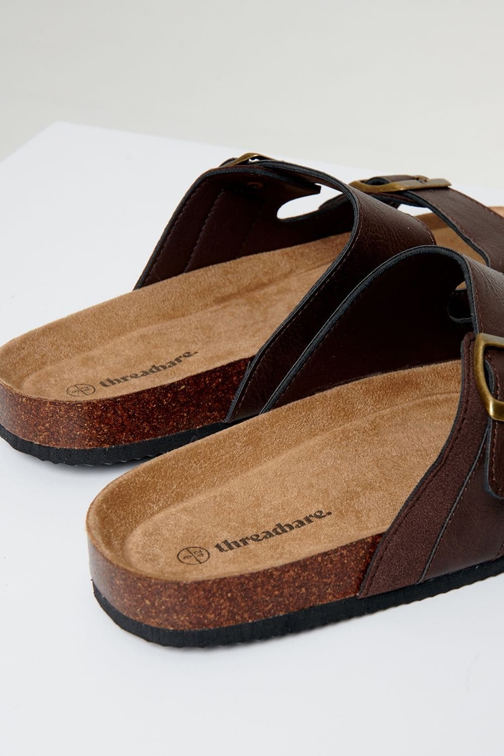 Threadbare threadbare Men's Slip On Two Buckle Strap Sandals in Brown - 4