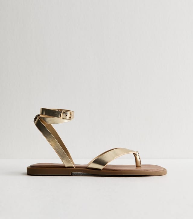 New Look Women's Gold Toe Post Wrap Around Ankle Strap Sandals New Look - 2