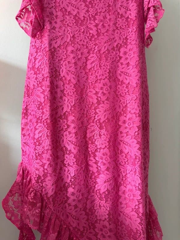 NA-KD NA-KD Pink Lace Frill Midi Dress Size 10 - Brand New - Ruffle Hem Wedding Guest Party
