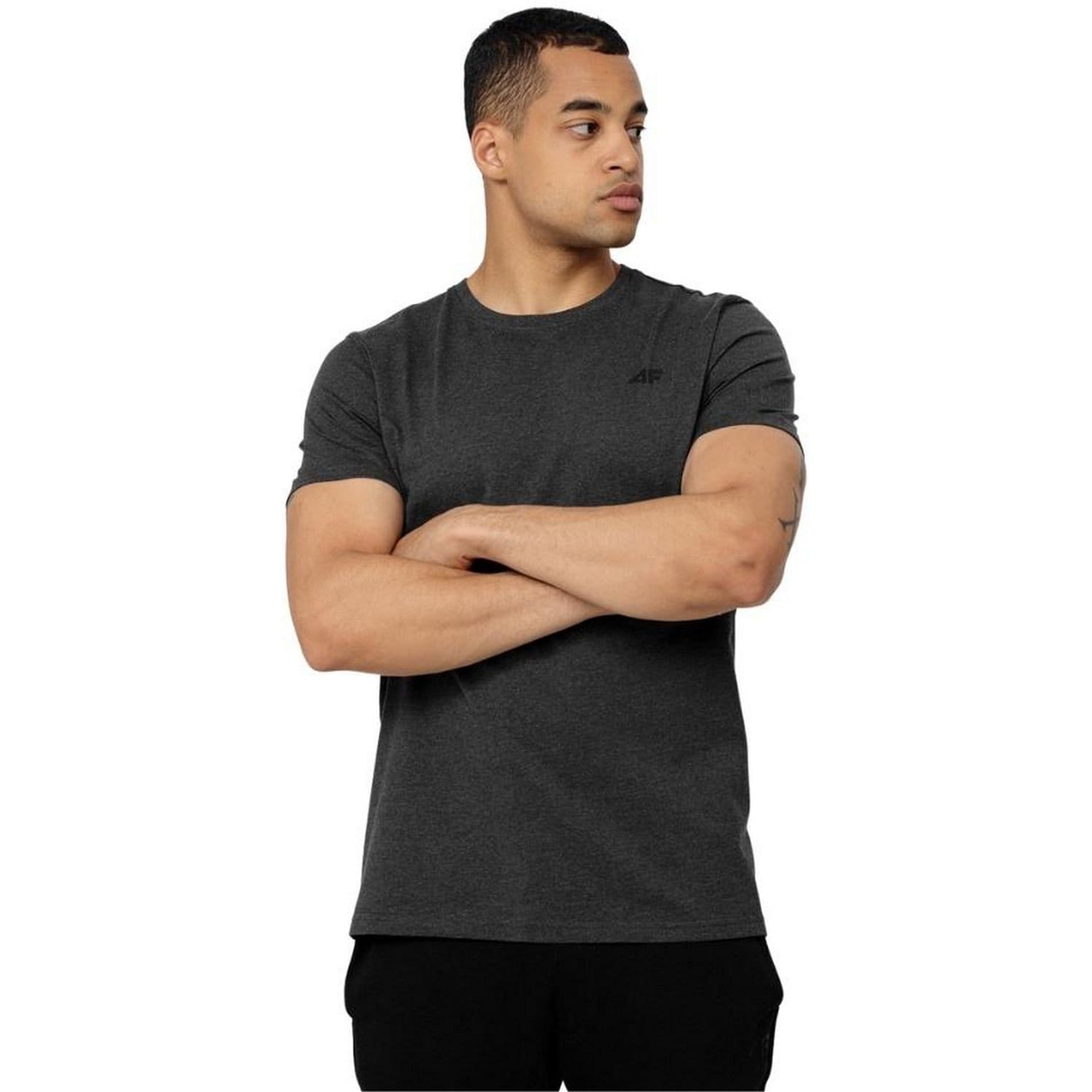 4F 4F Men's H4Z22-TSM352 23M Plain Regular T-Shirt in Black - 4