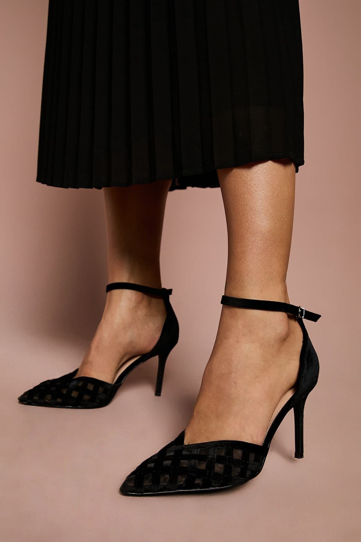 Coast Coast Women's Sophia Velvet & Mesh Detail high Stiletto Heel Court Shoes in Black