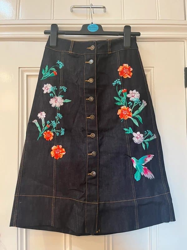 Kate Spade Kate Spade New York x Broome Street Denim Midi Skirt Embroidered Floral