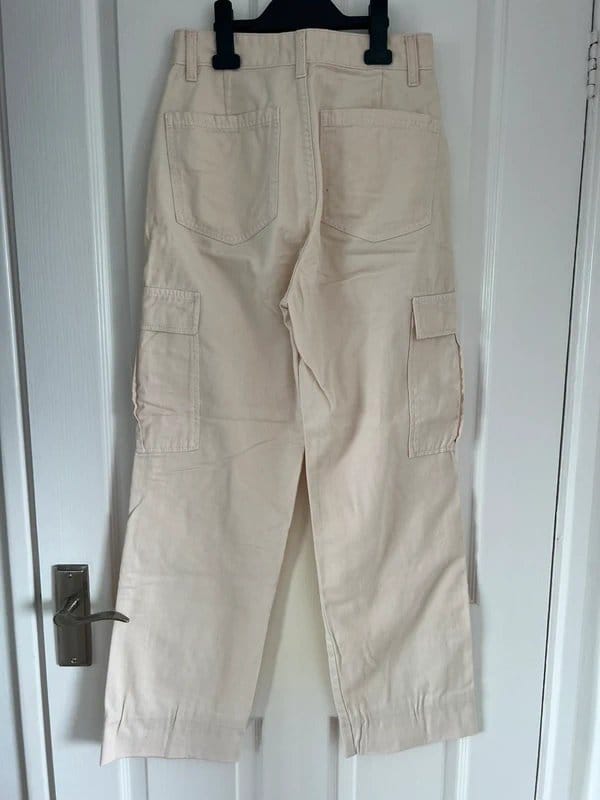 Bershka Ecru Cotton Twill Cargo Pants