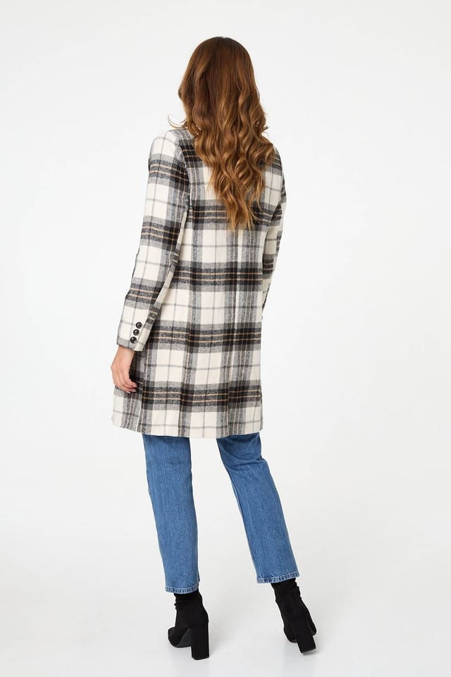 Izabel London Izabel London Women's Checked Double Breasted Longline Coat in Beige - 3