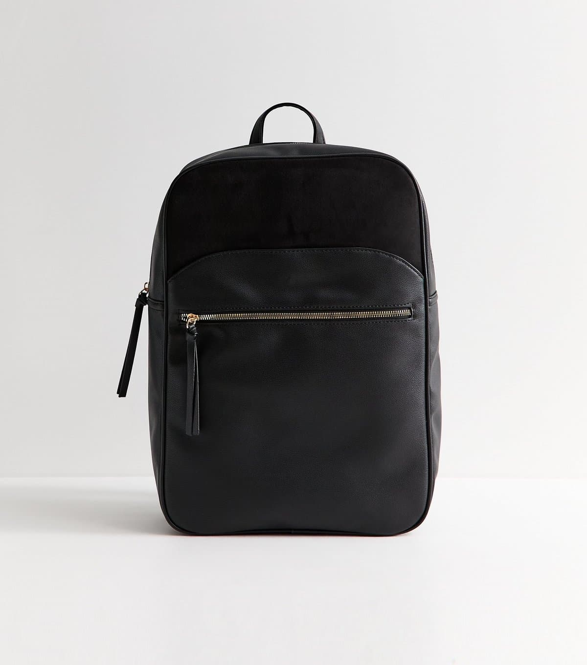 New Look Black Faux Leather Rectangle Zip Pocket Backpack Vegan New Look