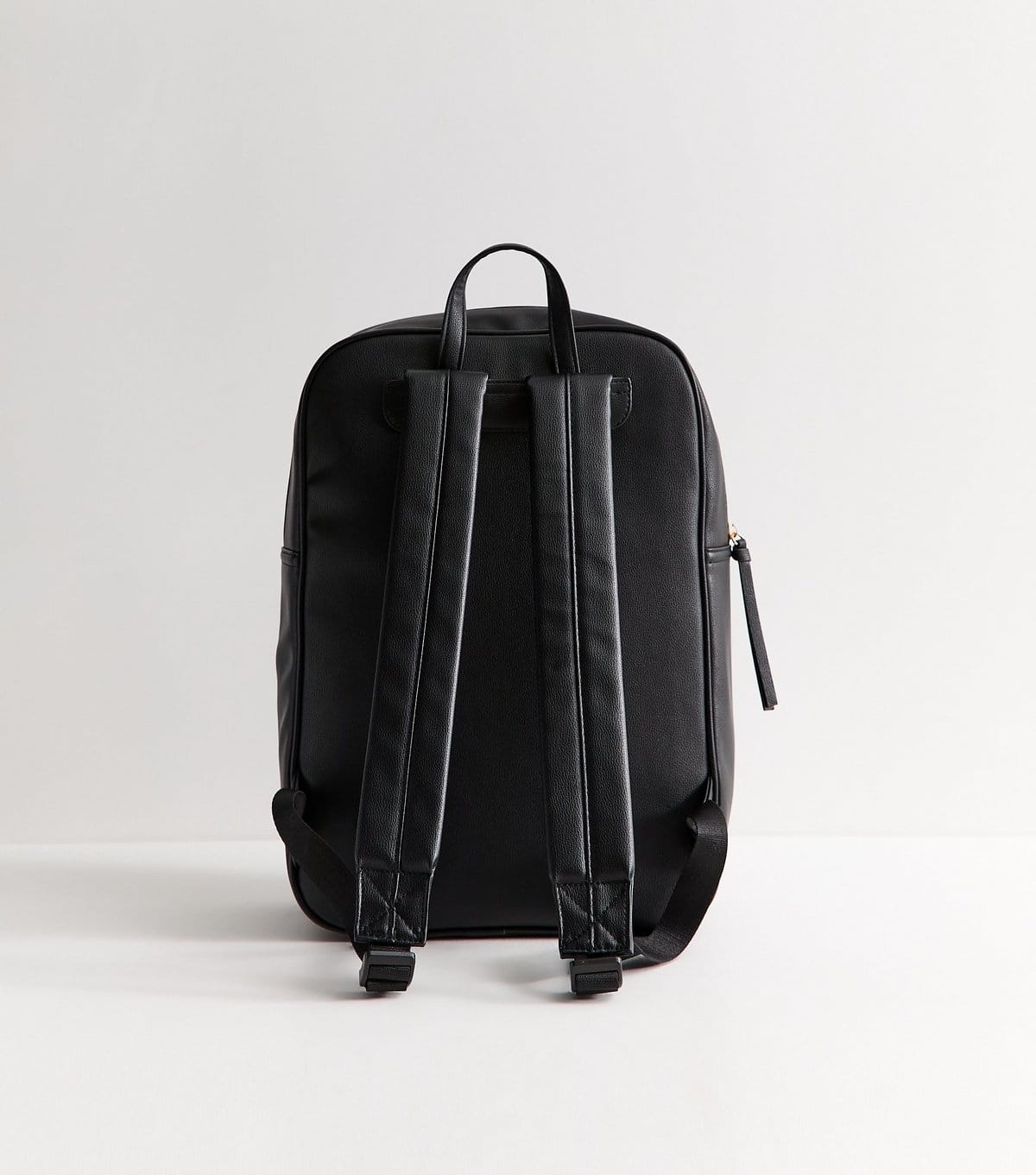 New Look Black Faux Leather Rectangle Zip Pocket Backpack Vegan New Look - 4