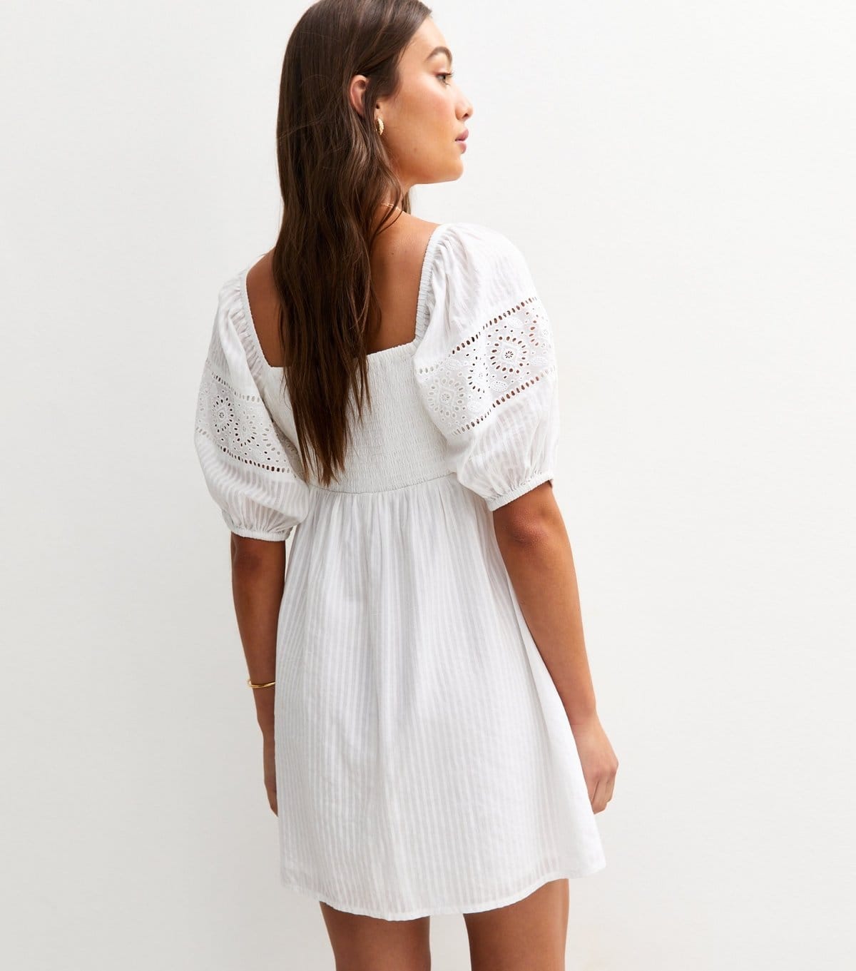 New Look Women's White Striped Embroidered Sleeve Mini Dress New Look - 4