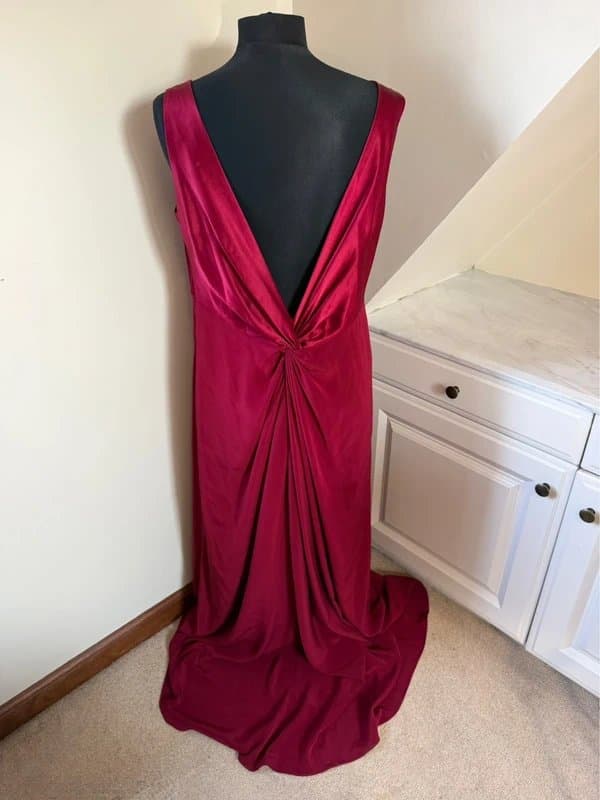 Pearce Fionda Pearce Fionda Vintage Y2K 00's 90's Burgundy Red Satin Cowl Neck Open Back Gown Prom Dress Size 16