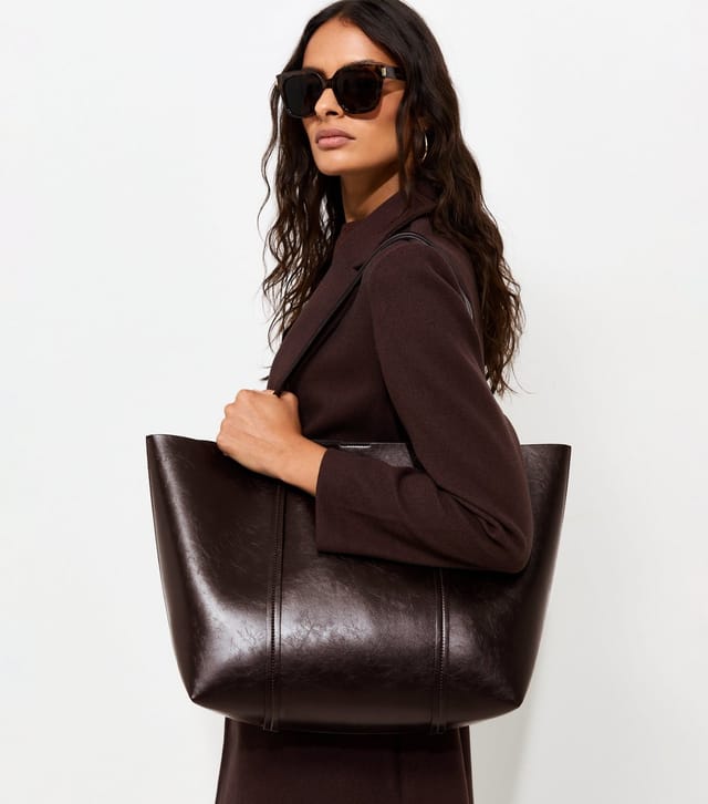 New Look Dark Burgundy Faux Leather Plain Tote Bag New Look - 2