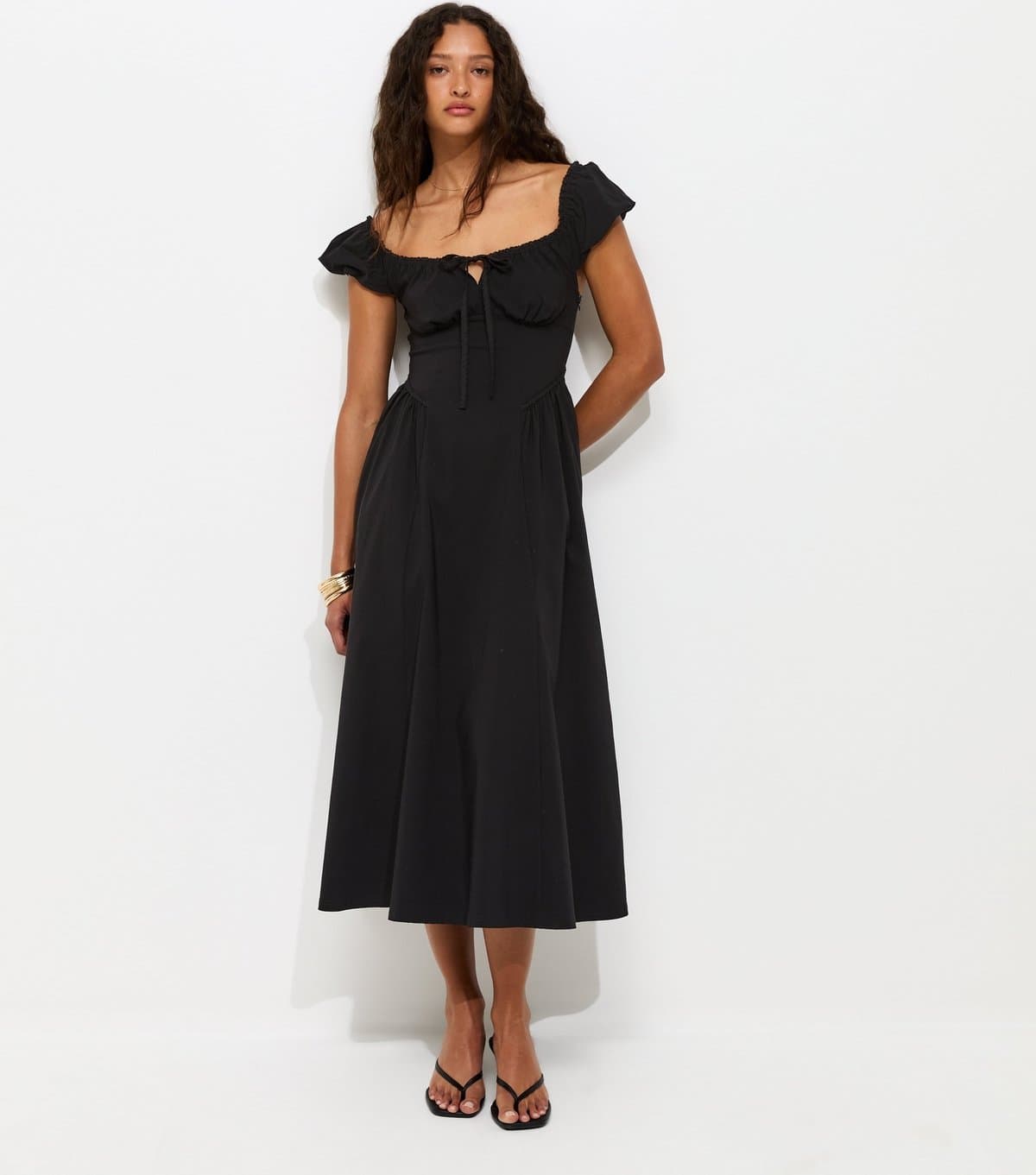 New Look Women's Black Lace Trim Milkmaid Midi Dress New Look