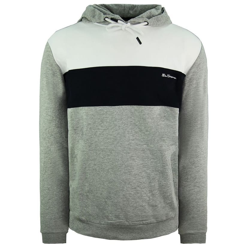 Ben Sherman Ben Sherman Men's Striped Panelled Hoody Pullover Jumper in Grey - 1
