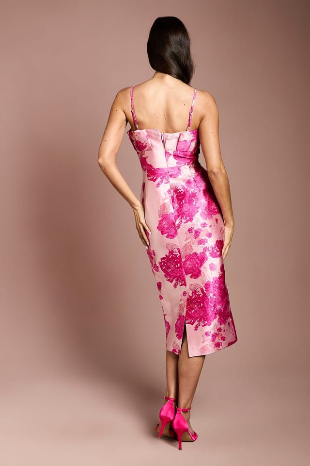 Coast Coast Women's Pleated Bodice Jacquard Pencil Dress in Pink - 3