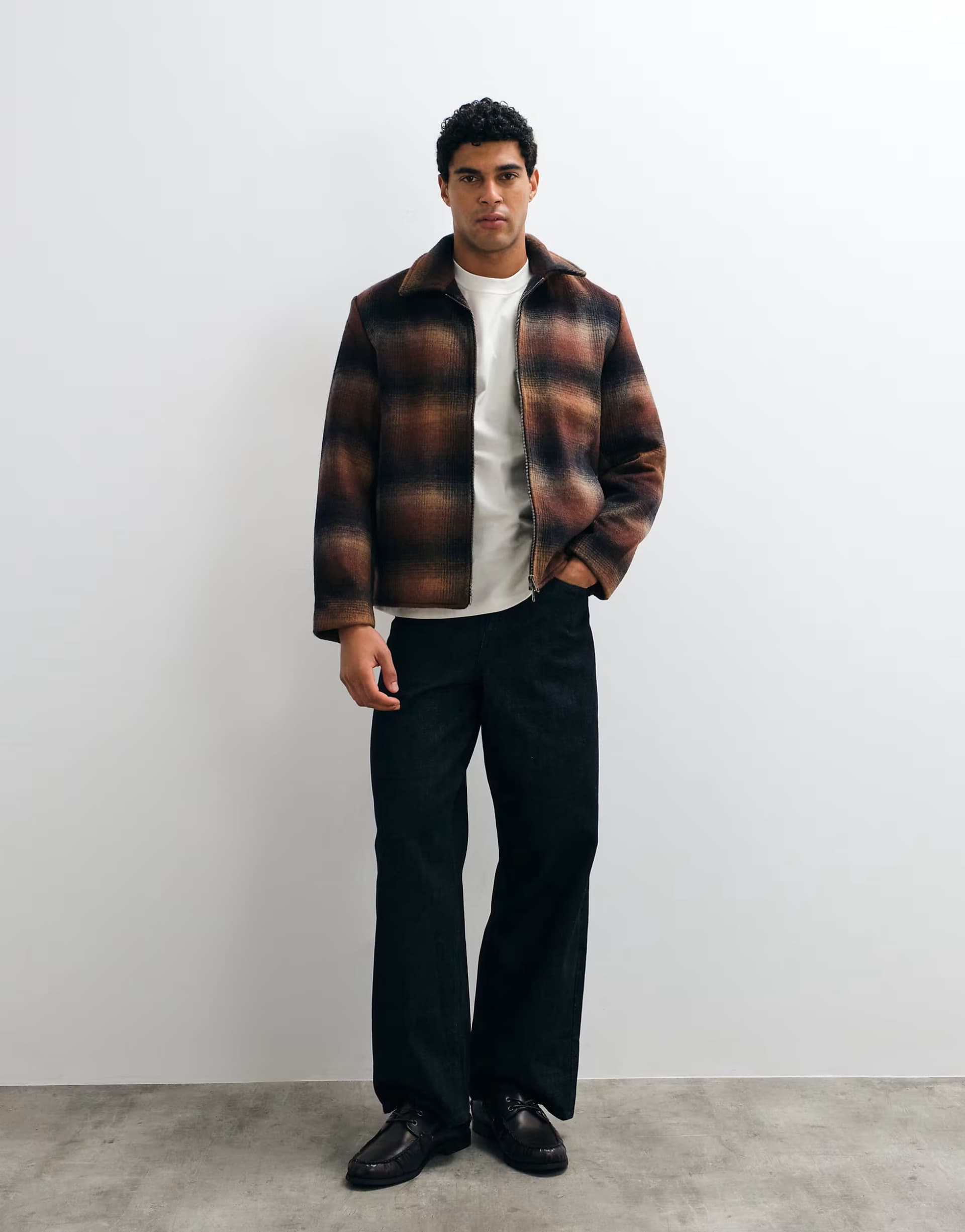 ASOS Selected wool blend check zip jacket in multi