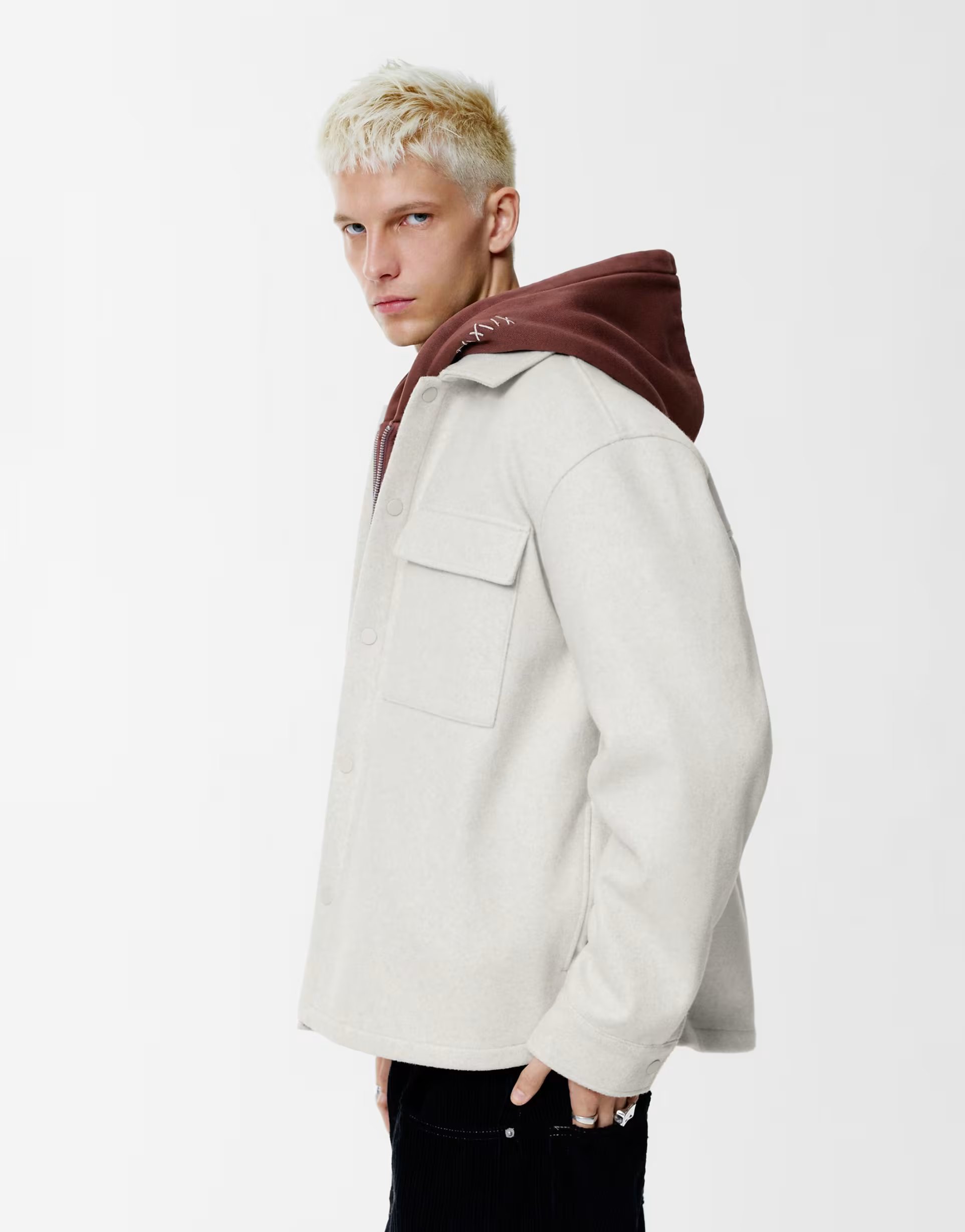ASOS Pull&Bear Cloth overshirt with pockets in off white - 1