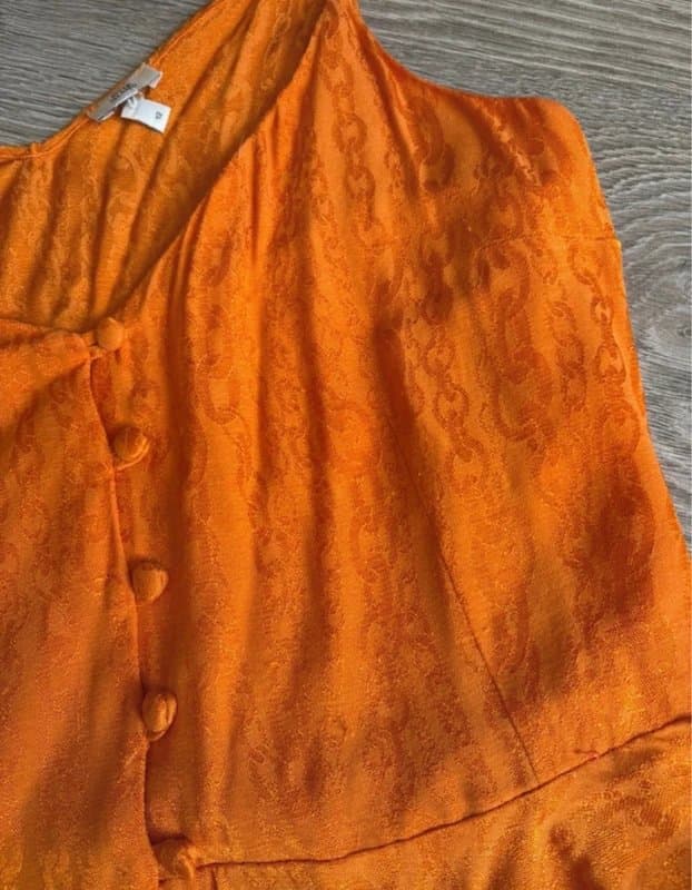 River Island River Island Orange Jacquard Peplum Cami Top UK 12 Satin Look Button Front Summer