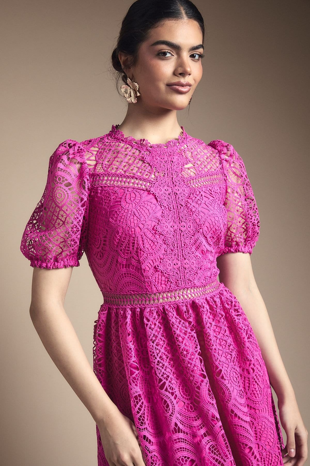 Oasis Oasis Women's Lace Puff Sleeve Fit & Flare Midi Dress in Violet - 4