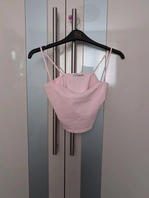 Bershka Rose Pink Spaghetti Strap Crop Top