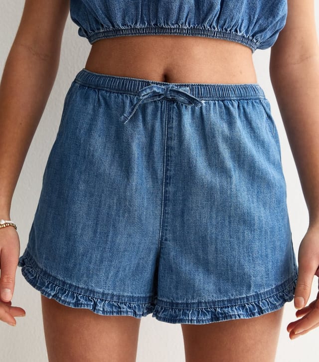 New Look Girls' Blue Chambray Frill Shorts New Look - 2