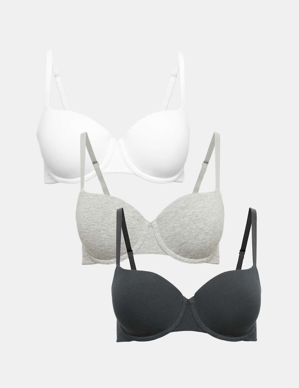 Marks & Spencer M&S 3pk Cotton Rich Wired Balcony Bras A-E Dark Pewter