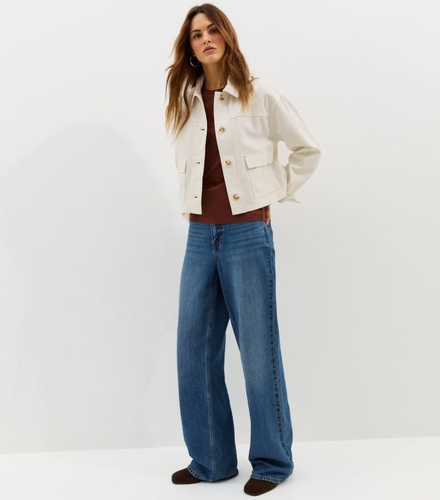 New Look Women's Off White Flap Pocket Cotton Shacket New Look - 3