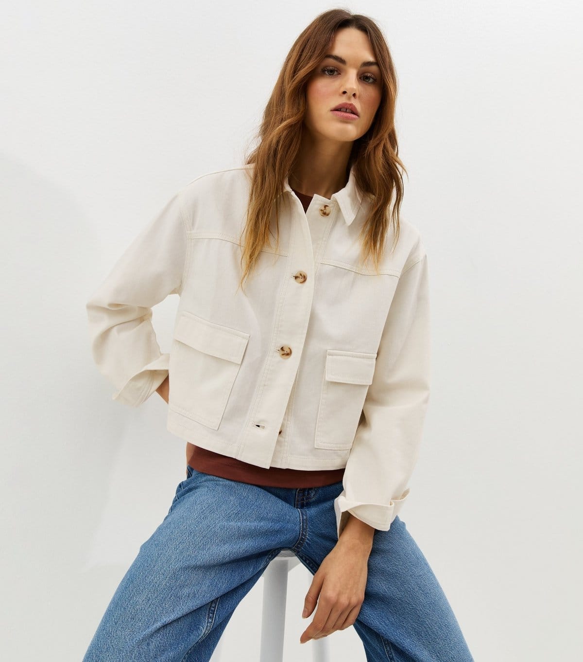 New Look Women's Off White Flap Pocket Cotton Shacket New Look - 4