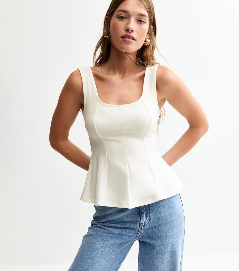 New Look Women's Off White Jersey Peplum Crepe Strappy Top New Look - 1