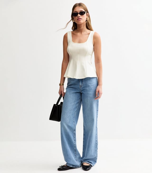New Look Women's Off White Jersey Peplum Crepe Strappy Top New Look - 3