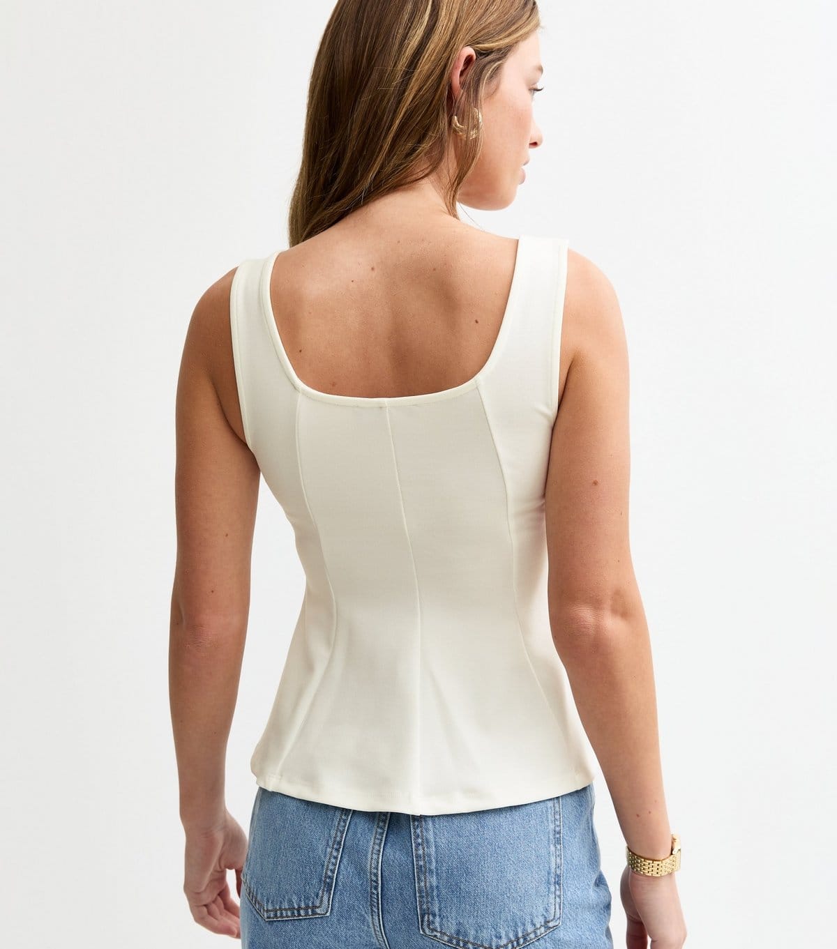 New Look Women's Off White Jersey Peplum Crepe Strappy Top New Look - 4