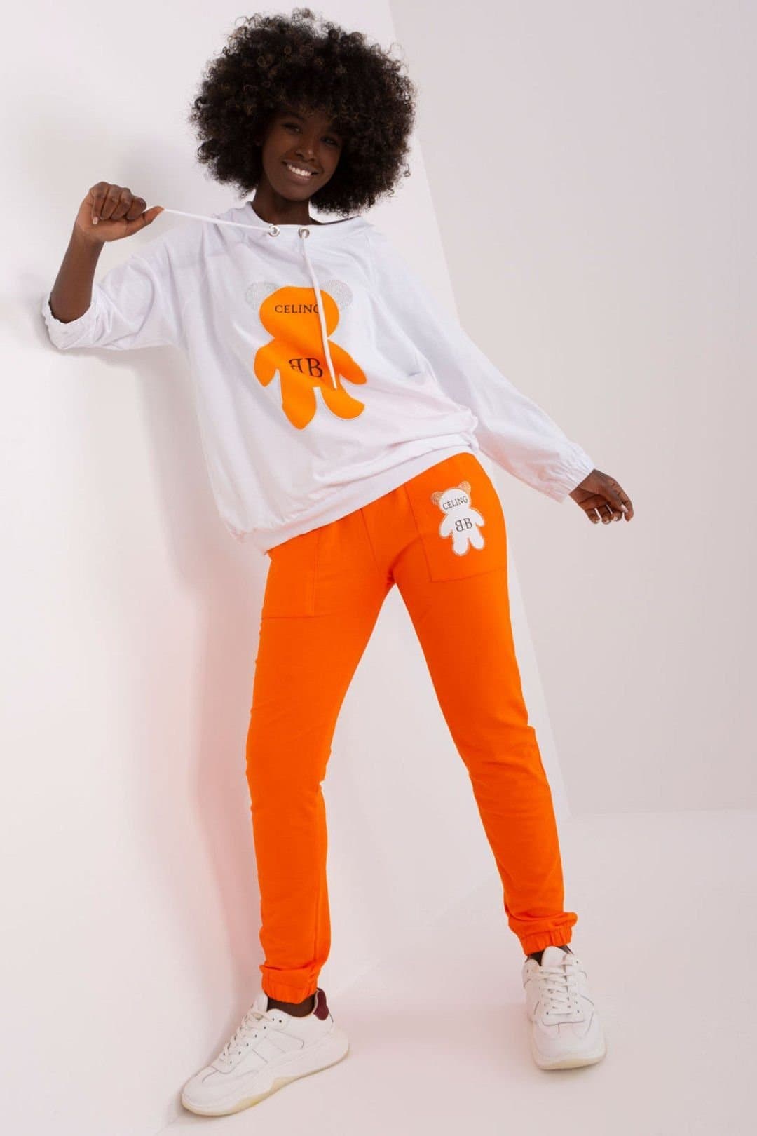 Love Lace Love Lace Women's Teddy Bear Print Sweatshirt & Pants Set in Orange