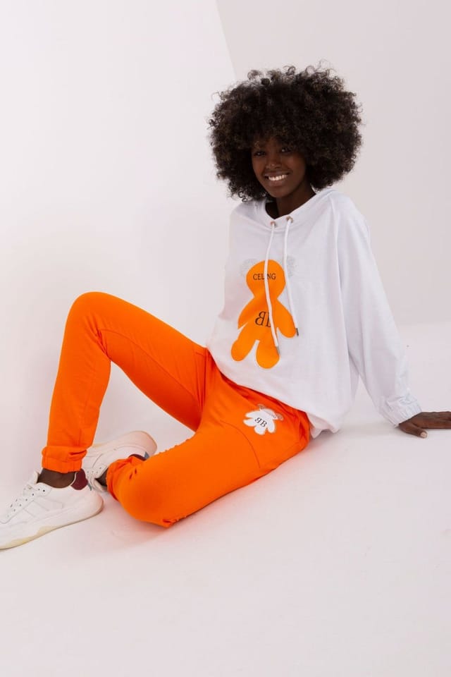 Love Lace Love Lace Women's Teddy Bear Print Sweatshirt & Pants Set in Orange - 2