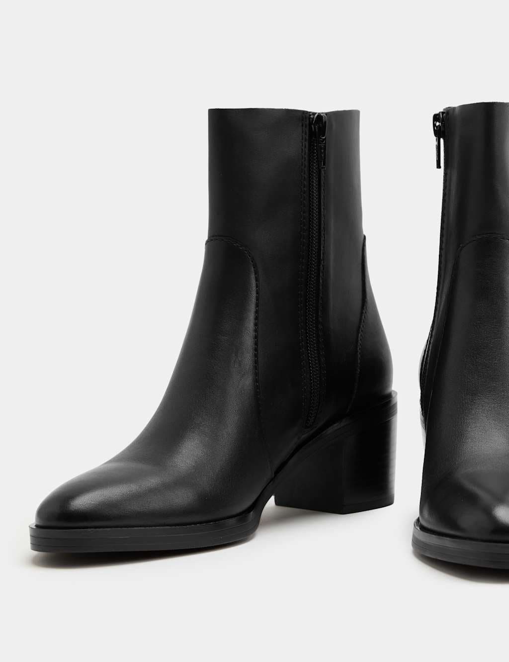 Marks & Spencer M&S Leather Block Heel Ankle Boots Black