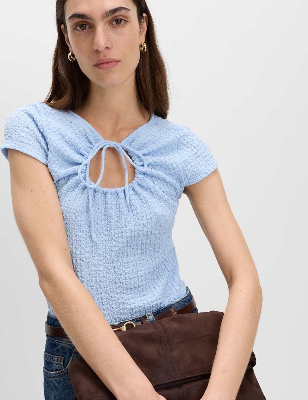 M&S Textured Keyhole Top Blue