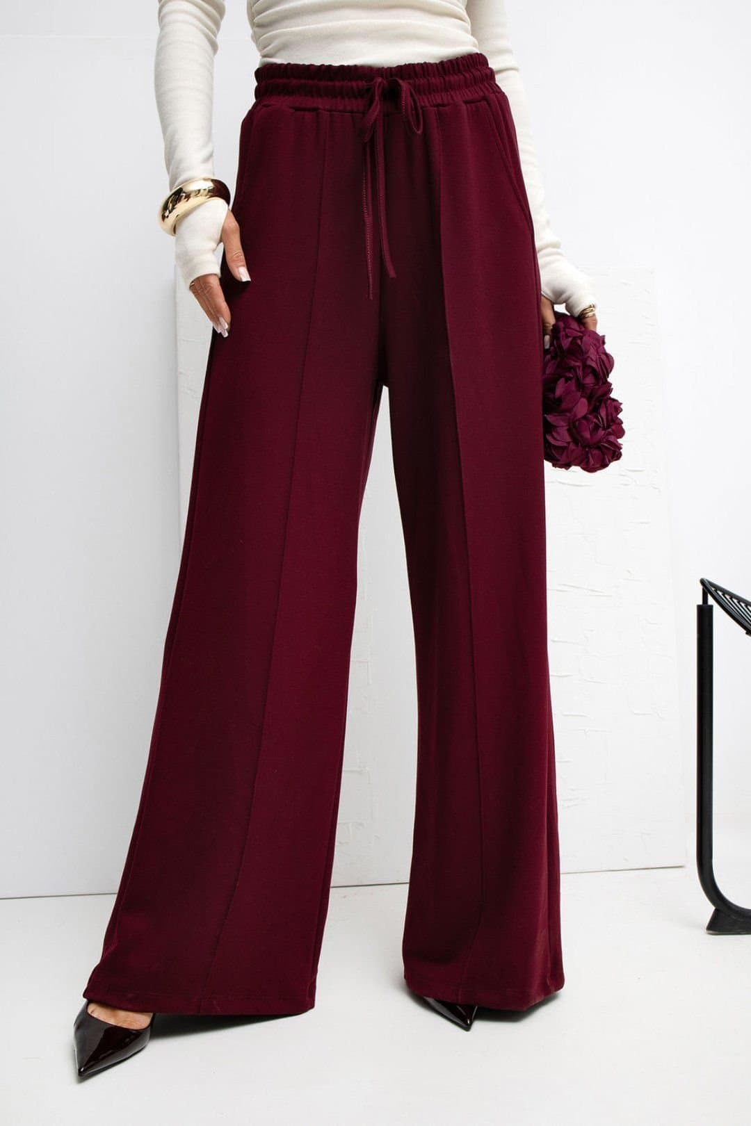 Love Lace Love Lace Women's Butter Soft Viscose Palazzo Sweatpants in Burgundy