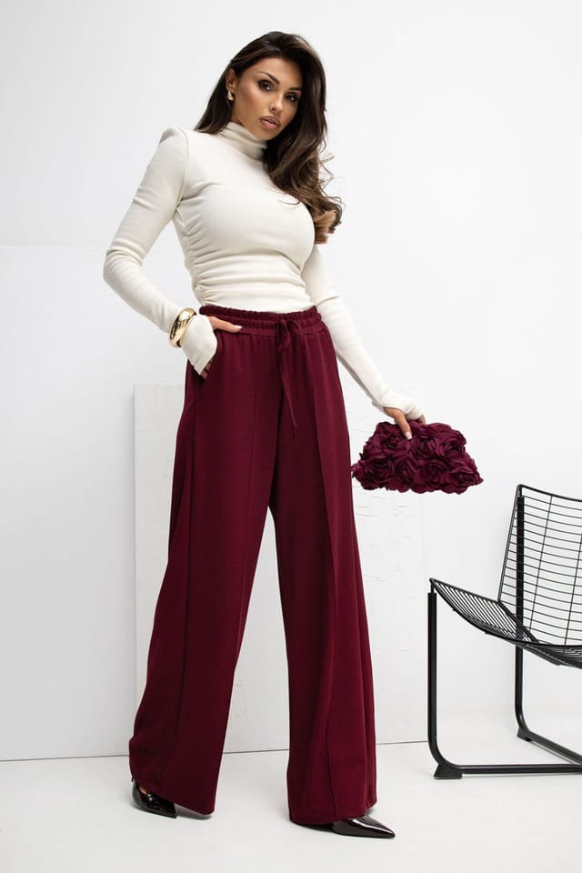 Love Lace Love Lace Women's Butter Soft Viscose Palazzo Sweatpants in Burgundy - 2