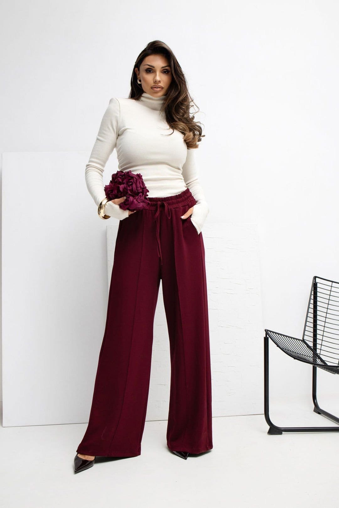 Love Lace Love Lace Women's Butter Soft Viscose Palazzo Sweatpants in Burgundy - 4