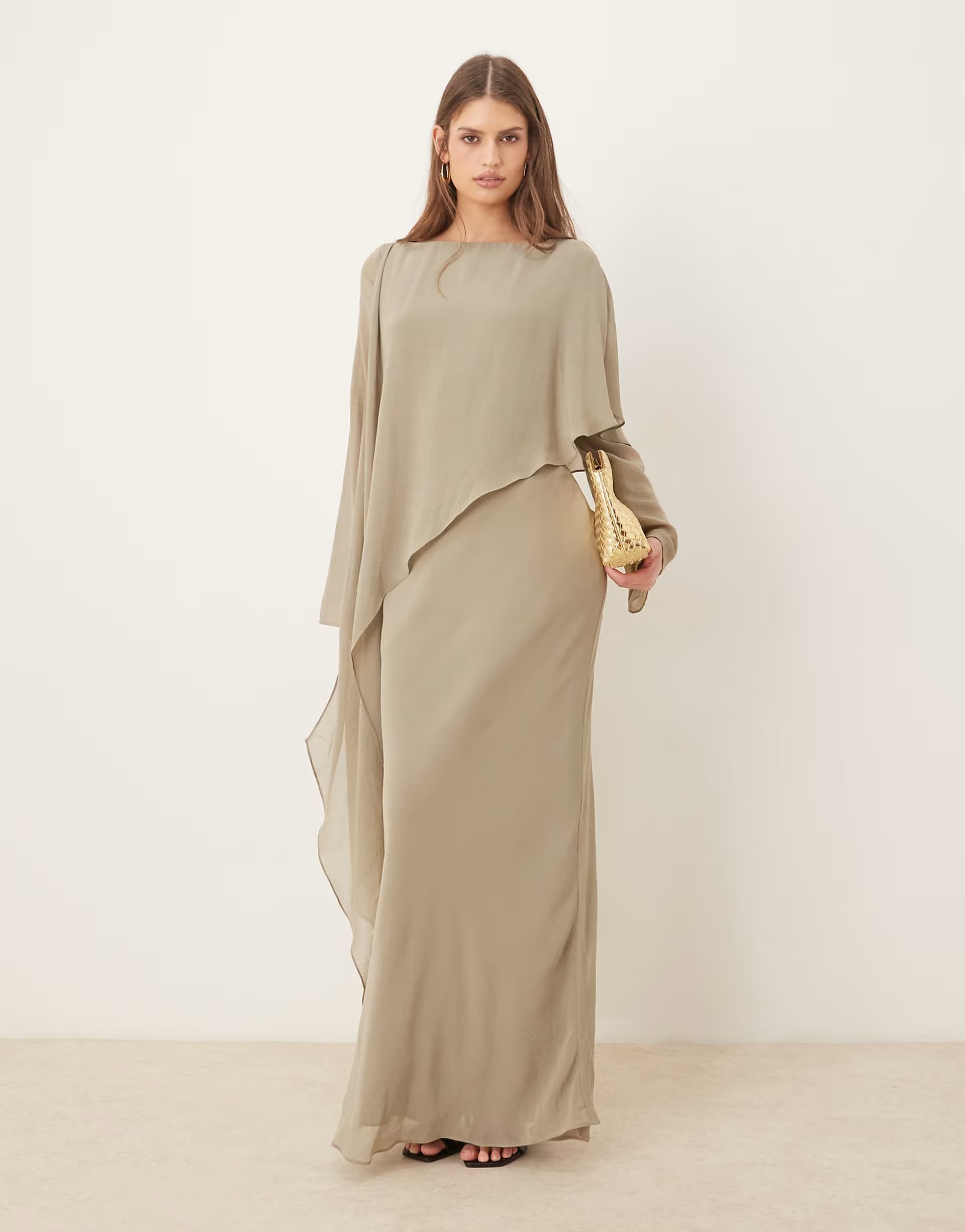 ASOS ASOS DESIGN cape detail long sleeve maxi dress in sage