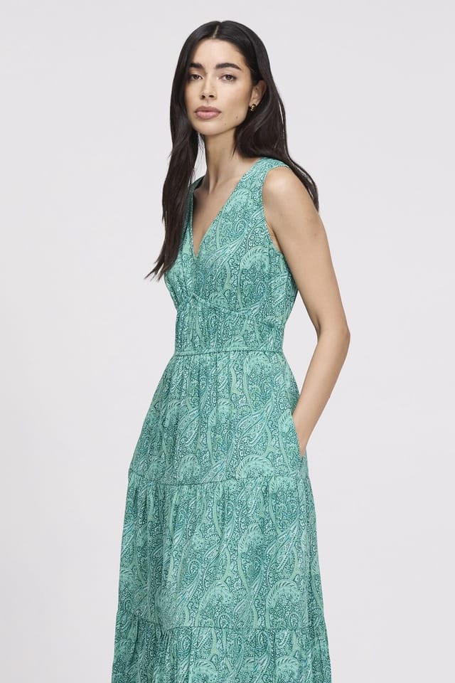 Finery London Finery London Women's Shannon Cotton Tiered Midi Dress in Turquoise - 2