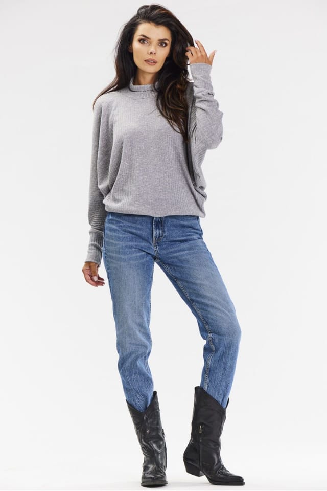 Love Lace Love Lace Women's Ribbed Knit Kimono Turtleneck Sweater in Grey - 2