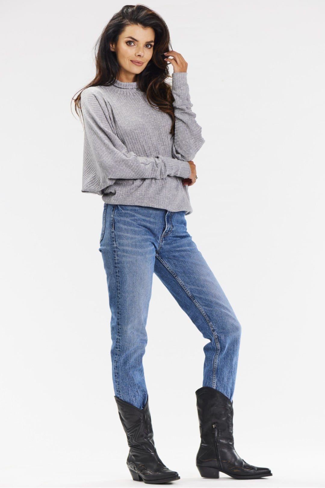 Love Lace Love Lace Women's Ribbed Knit Kimono Turtleneck Sweater in Grey - 4