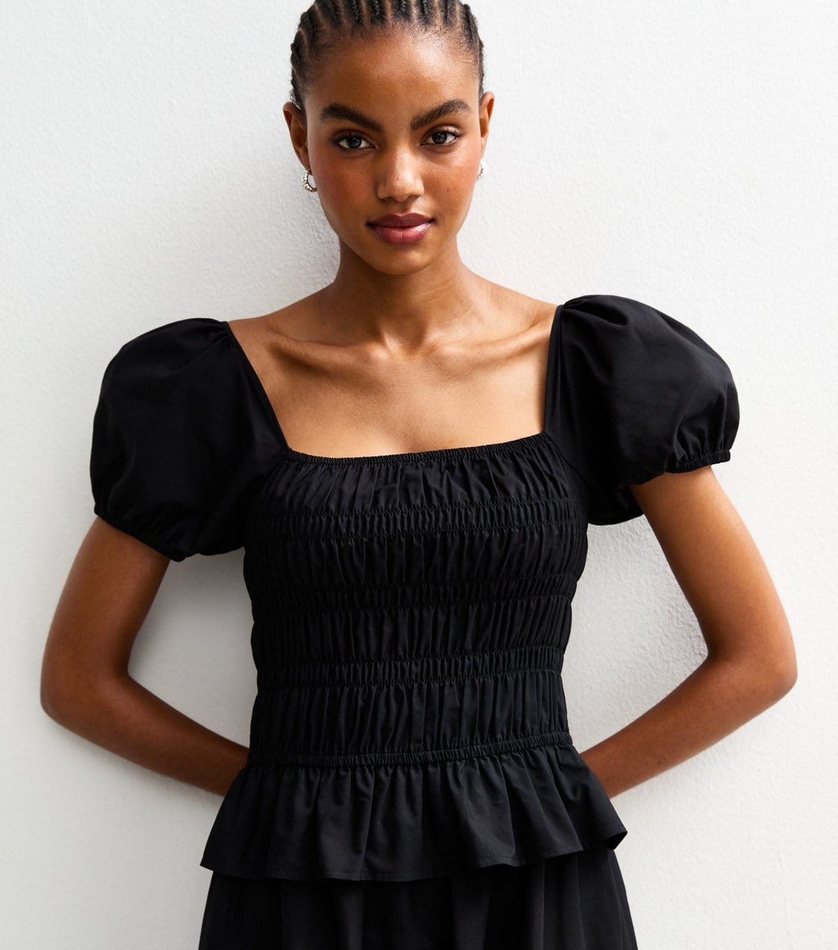 New Look Women's Tall Black Shirred Puff Sleeve Midi Dress New Look - 4