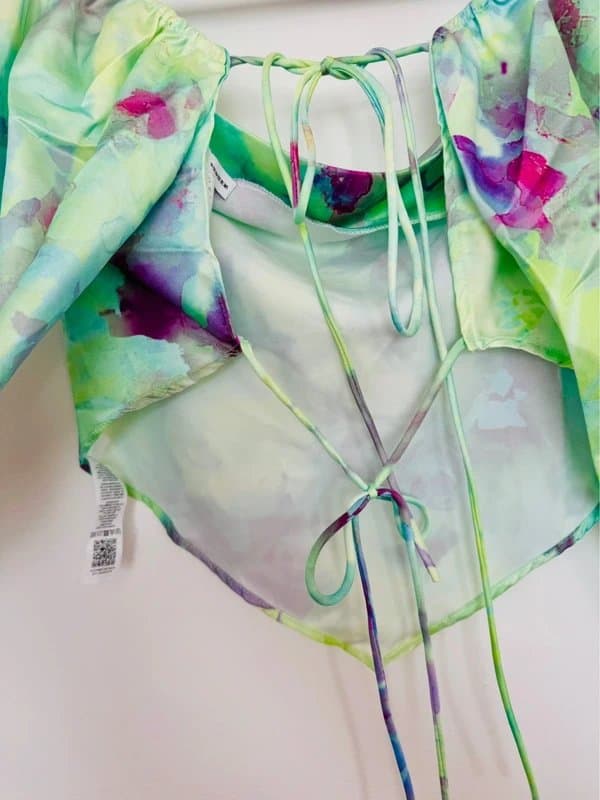 ASOS Design Asos Design Pastel Watercolour Satin Tie-Back Crop Top | UK 18 🌸