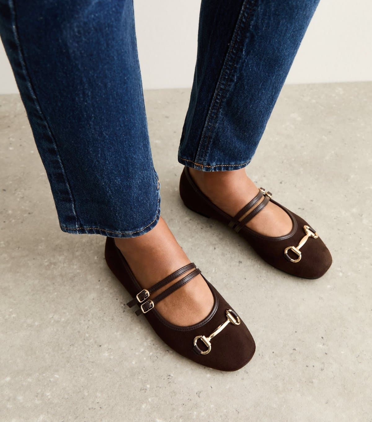 New Look Women's Brown Faux Suede Snaffle Buckle Mary Jane Pumps Vegan New Look